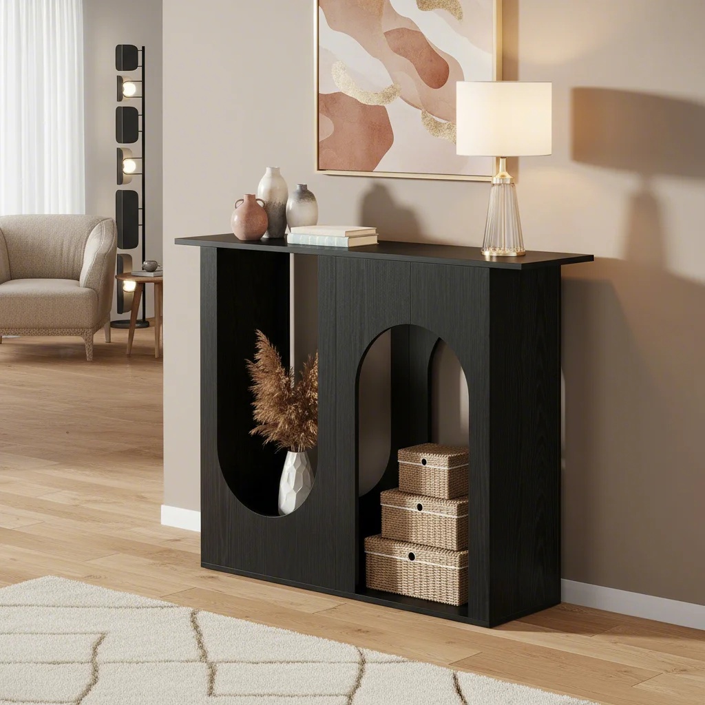 39.4-inch Modern Black Console Table, Narrow Entryway Or Sofa Table With Arched Base For Hallway Or Living Room (only Table 1pc)