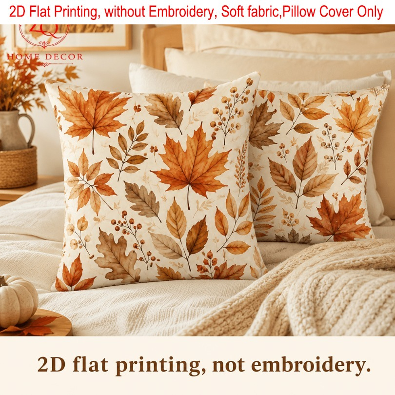 TEMU 2d Flat - 2pcs, 2d Flat Printing, Autumn Maple Leaf Print Pillow Cover, Cushion Cover, Single-sided Printing, Without Embroidery, Pillow Inserts
