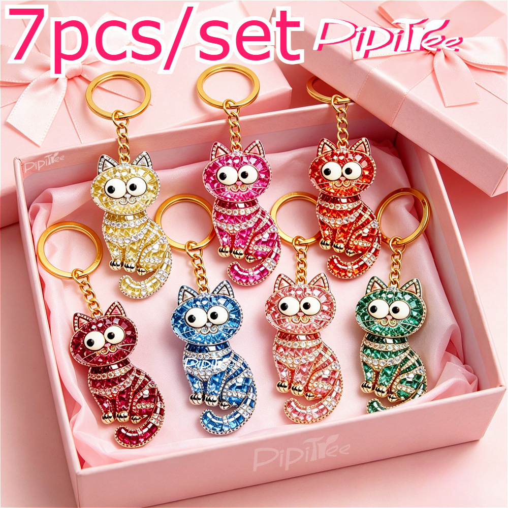 TEMU [2D Plat] Ensemble de -clés chat scintillants, pendentifs chatons mignons, unisexe, porte-clés de couple, breloques de sac à dos, porte-clés de