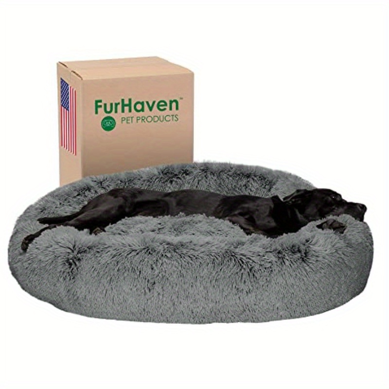 jumbo xl 45   bed extra large donut bed with removable washable cover refillable interior heavy duty cushion for large breeds up to 90 lbs machine washable pet bed for   mastiffs gray large dog bed plush   fur surface Product details 0