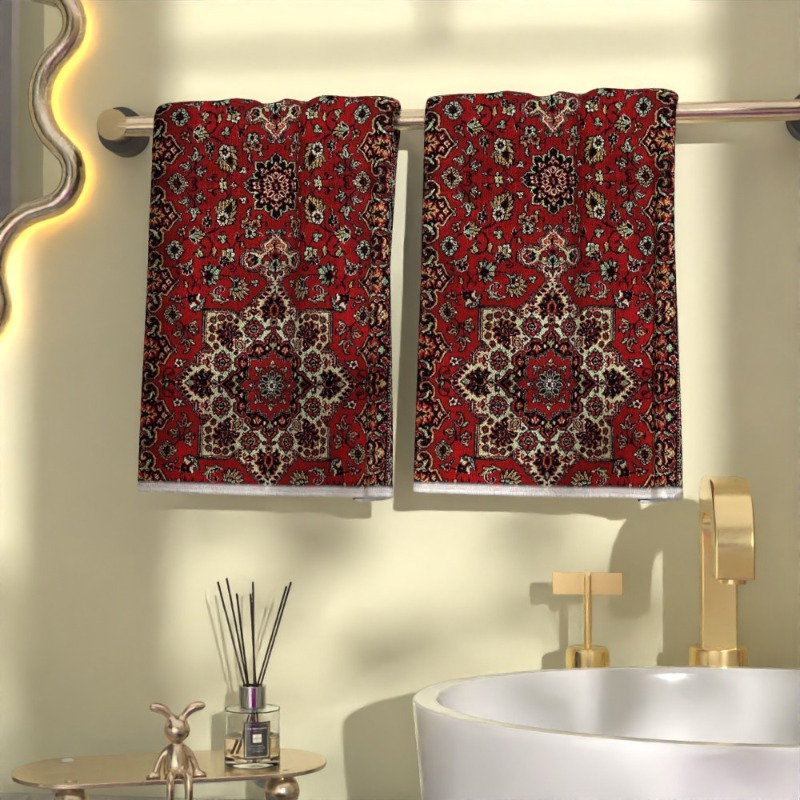 

2pcs Polyester Kitchen & Bathroom Towels - Persian Rug Design, Absorbent & Quick-dry, Home Decor & Use