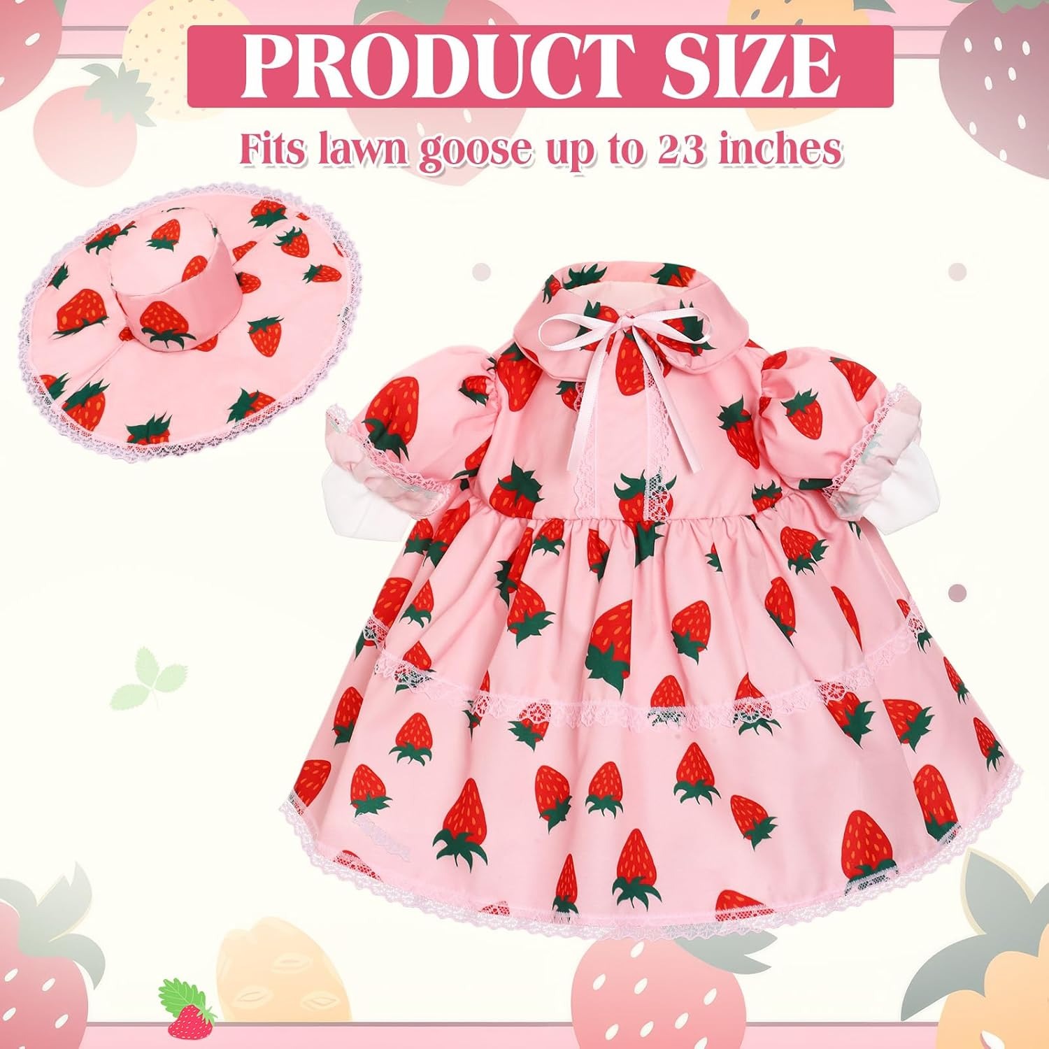 TEMU 23 Inch Porch Goose Outfit Set, Strawberry Print Pink Lace Goose Dress With Matching Hat, Decorative Goose Clothes For Front Porch Garden Lawn