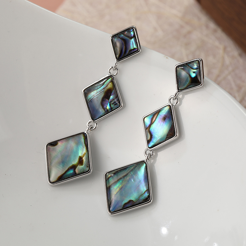 Vintage Bohemian Abalone Shell Pendant Earrings