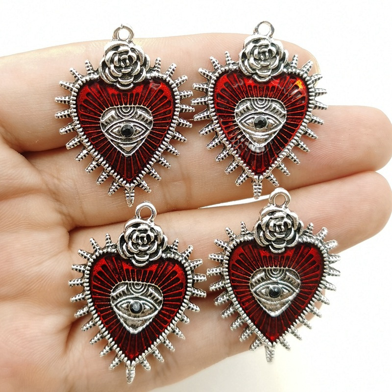 Image of 4pcs Gothic Style Flower Evil Eye Heart Enamel Charms Diy Earring Bracelet Keychain Jewelry Making Pendant Alloy Accessories