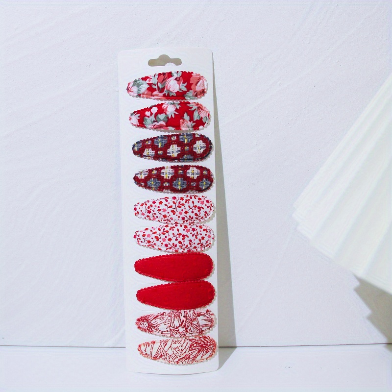 10pcs Cute Printed Water Drop Shaped Hair Clip Headwear Hair Additions For Parties & Daily Wear - Ideal Gift For Birthdays