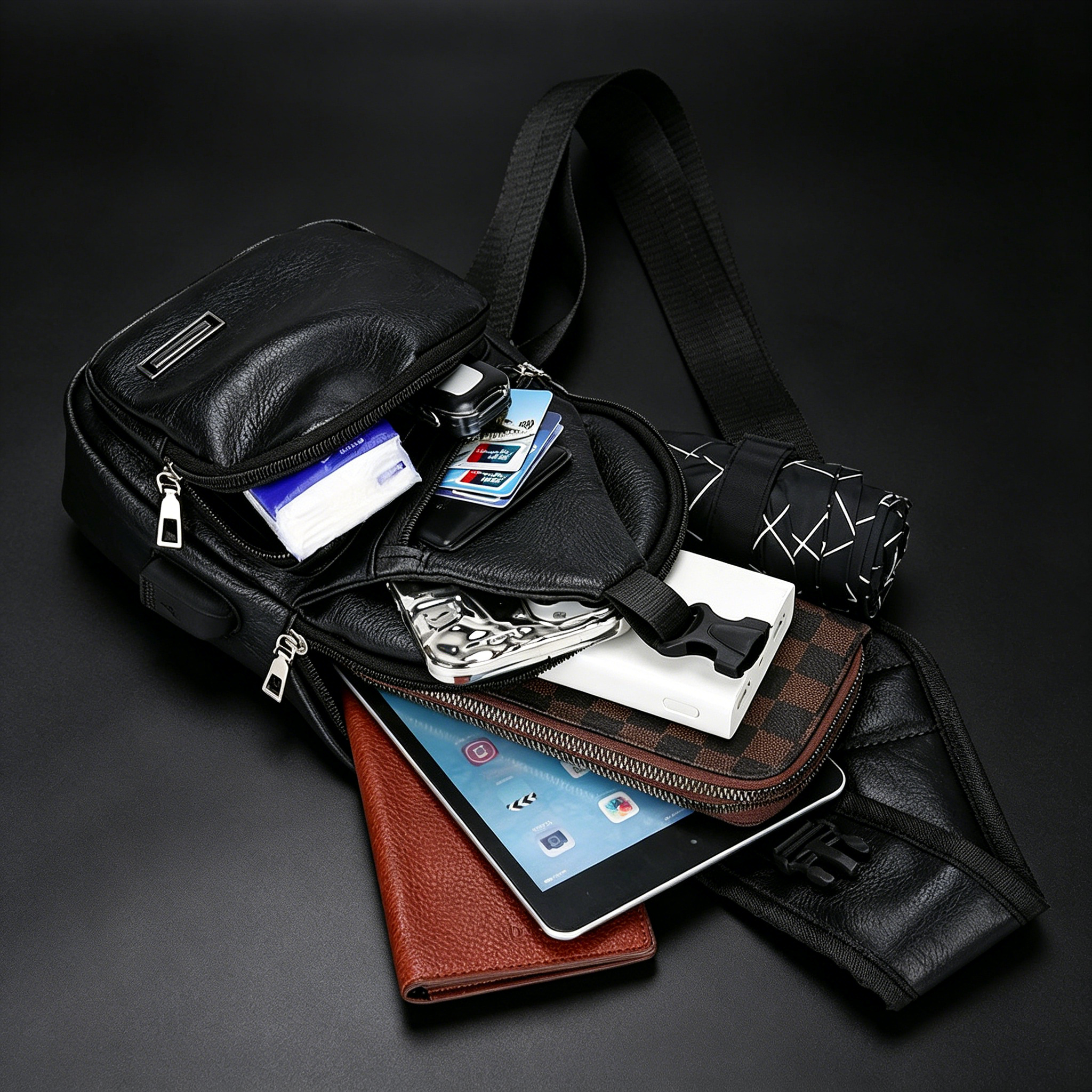 Sac Bandoulière Homme Rétro — Multi-Compartiments Cuir Sac de poitrine rétro décontracté multifonctionnel pour homme, grande capacité et plusieurs compartiments, convient pour les trajets quotidiens et les voyages, fermeture à glissière, design aux couleurs contrastées, sac bandoulière, sac de loisirs en plein air, choix idéal pour un cadeau