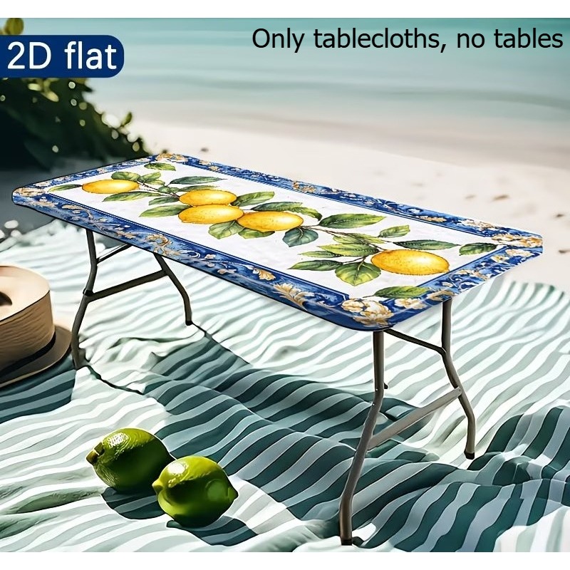 TEMU 2d Flat 1pc And Leaves Pattern Outdoor Tablecloth, Machine Washable, Outdoor Table Cover, For Home, Kitchen, Dining Room, Dining, Ideal For