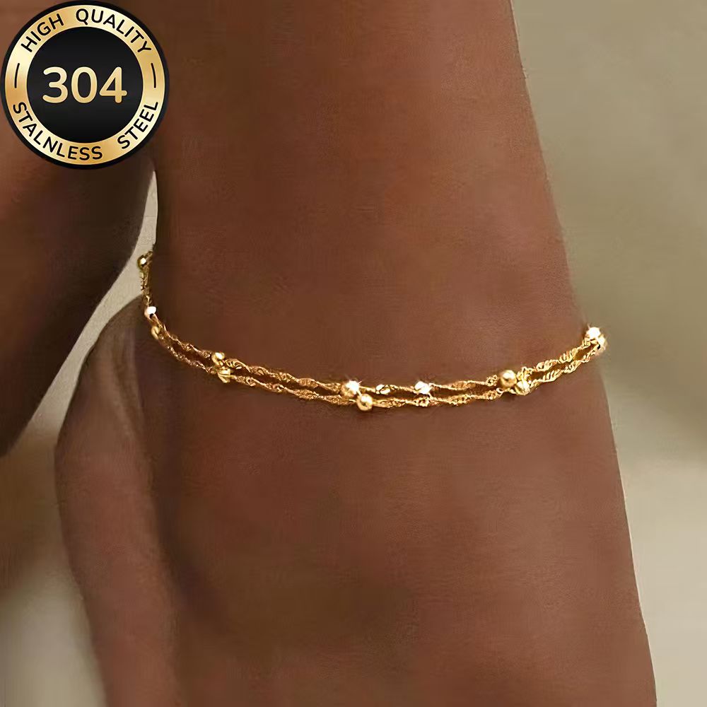 TEMU 2-delige enkelbanden set, hoogwaardige roestvrijstalen gouden enkelband, fade-bestendig, makkelijk en elegant, modieuze dames enkelband geschikt