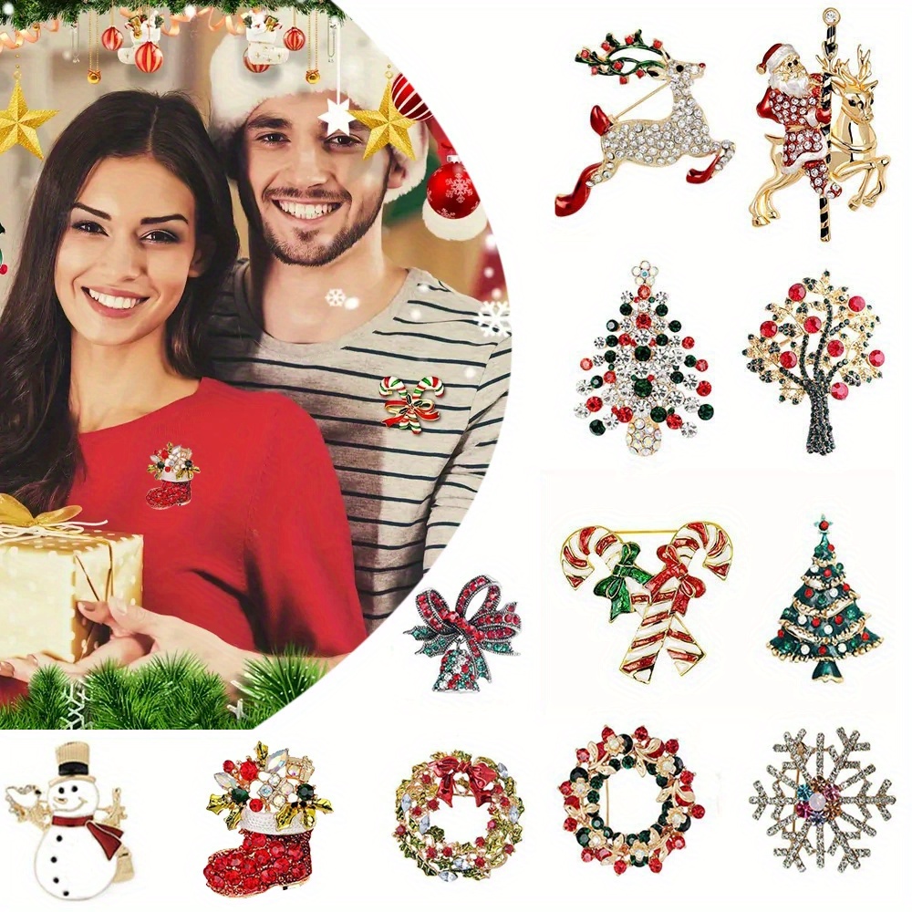 TEMU 12pcs Christmas Holiday Brooch Set, Featuring Santa Claus, Reindeer, Snowflakes, And More. Colorful Christmas Party Additions And Gifts, Festive