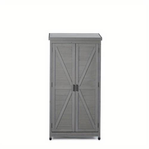 Outdoor Storage Cabinet With Metal Top, 68Tall Garden Shed For Yard