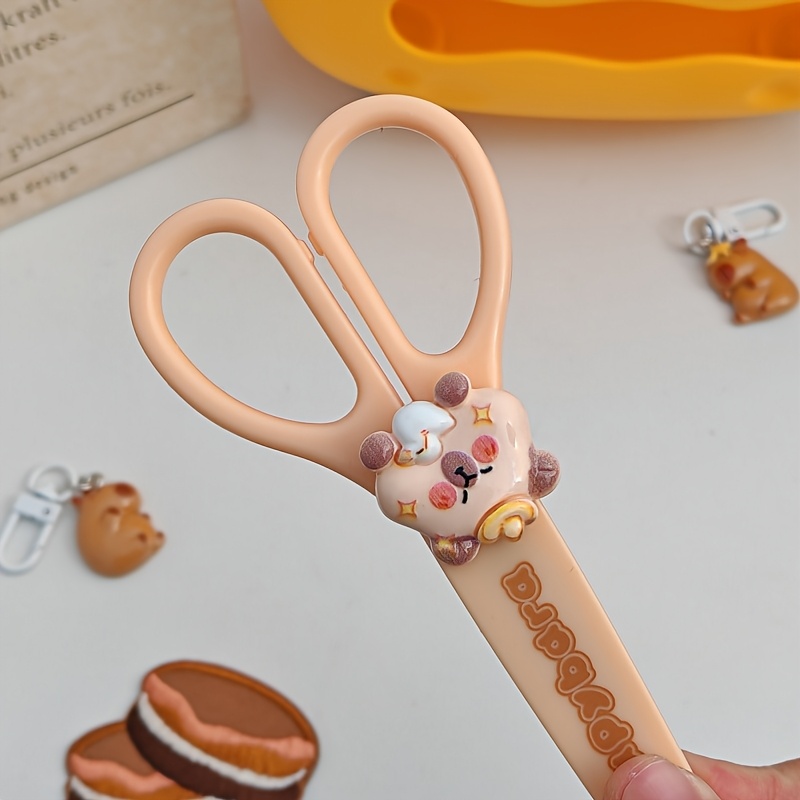 Image of Capybara Manual Scissor Cute Good-looking Paper Cut Stainless Steel Scissors Round Handle With Protective Cover Student Stationery Office Supplies Random Color