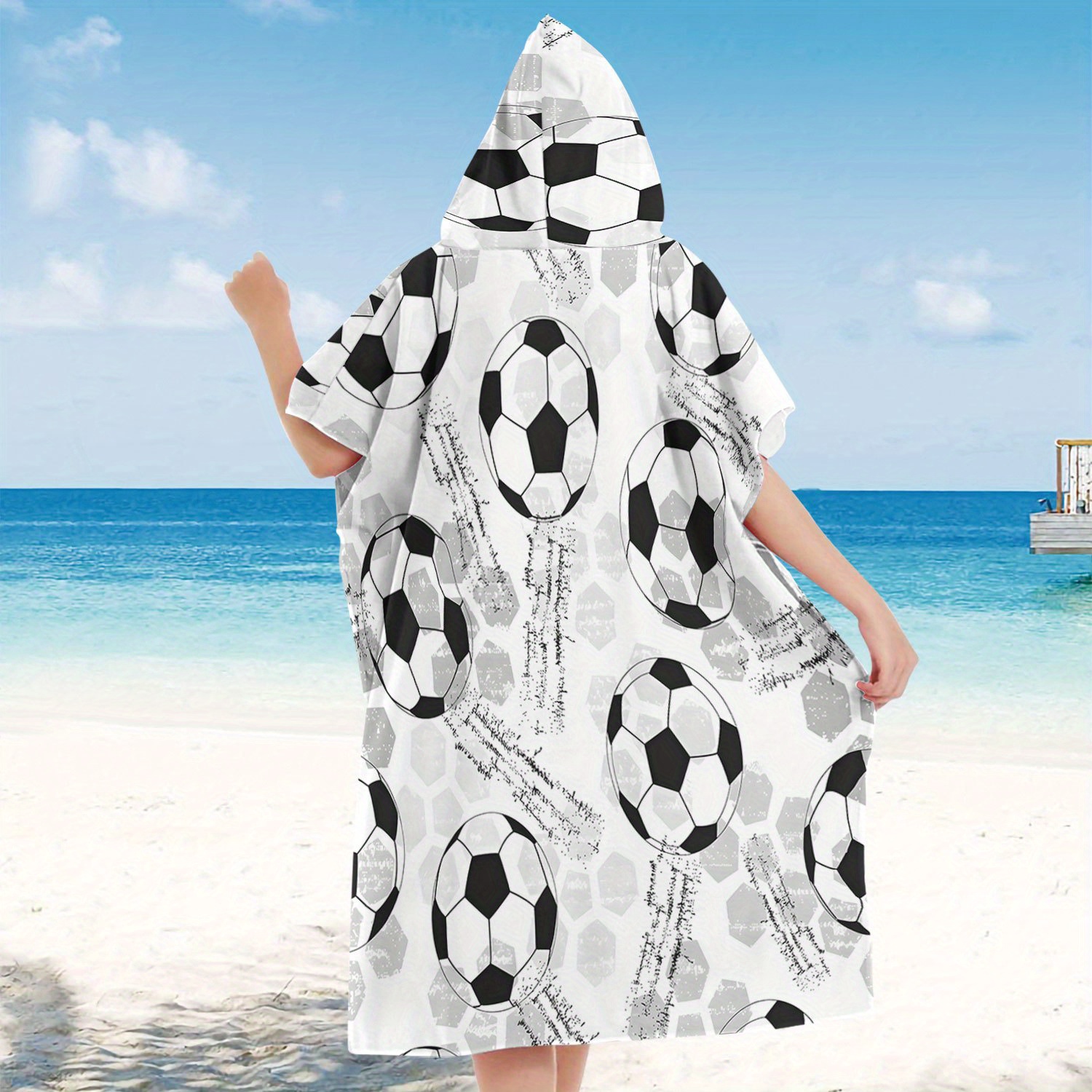TEMU 1pc Football Series Beach Bath Towel - Soccer Ball Pattern, Quick-dry & Durable, Soft Microfiber For Swimming, Travel, Pool, Beach -