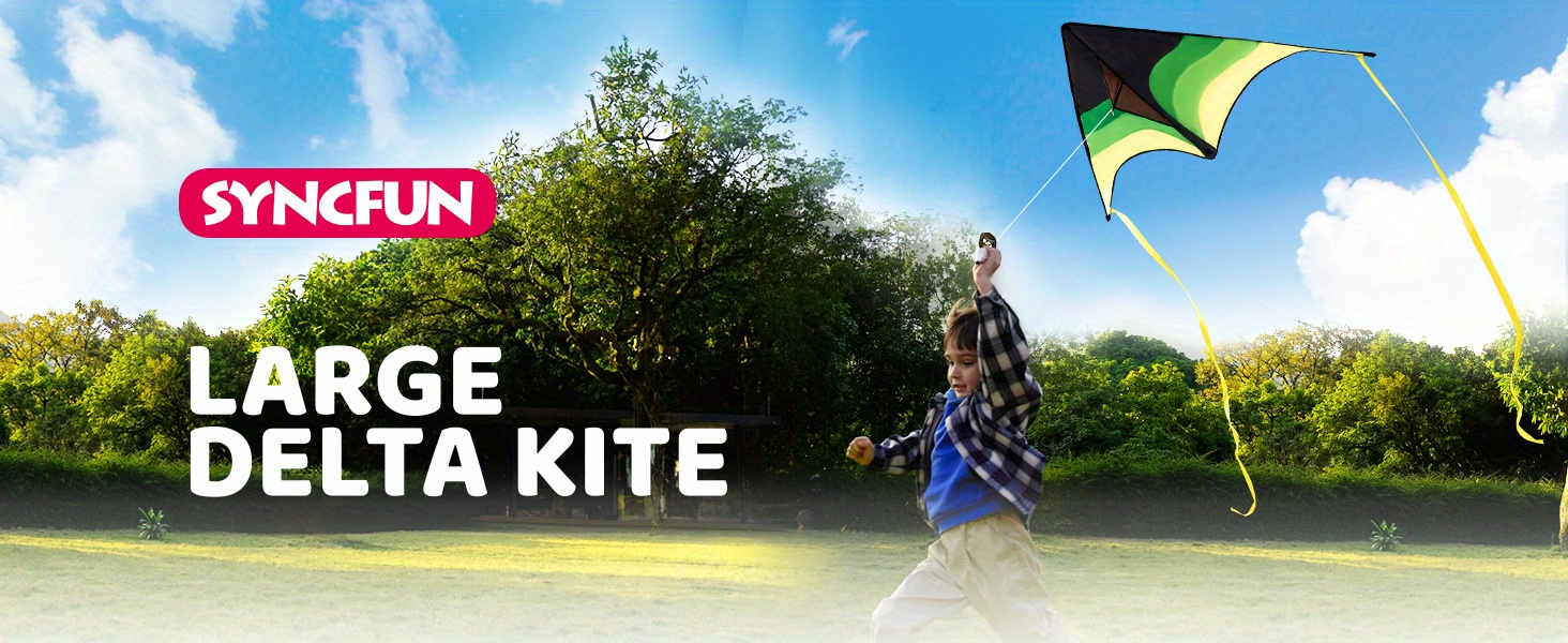 SYNCFUN Large Delta Kite Gradient-Easy to Fly for Youngsters and Adults, Beach Kite with 328ft String for Outdoor Games and Activities