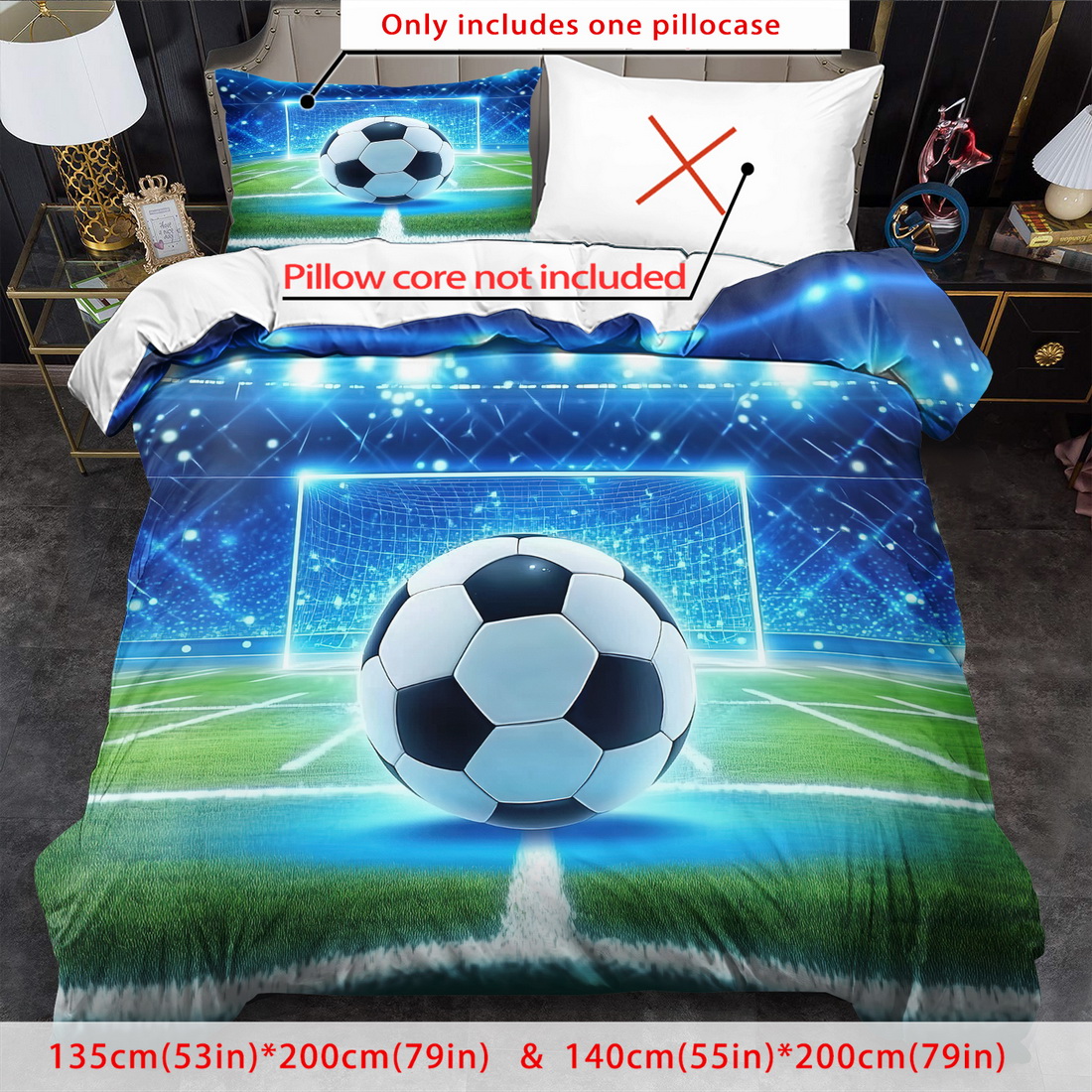 TEMU 2/3pcs Cartoon Boho Duvet Cover Set Halloween Bedding Vibrant Football Stadium Soccer Ball Comforter Cover Goth Christmas Bedroom Decor 1 Duvet