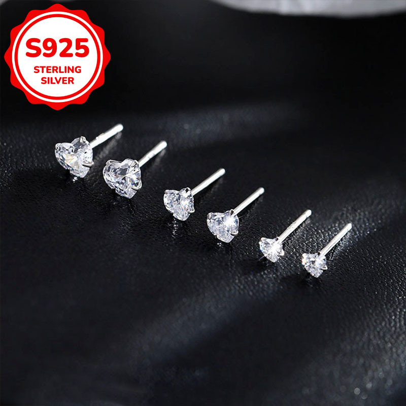 3pc Women's Love Heart Stud Earrings Set