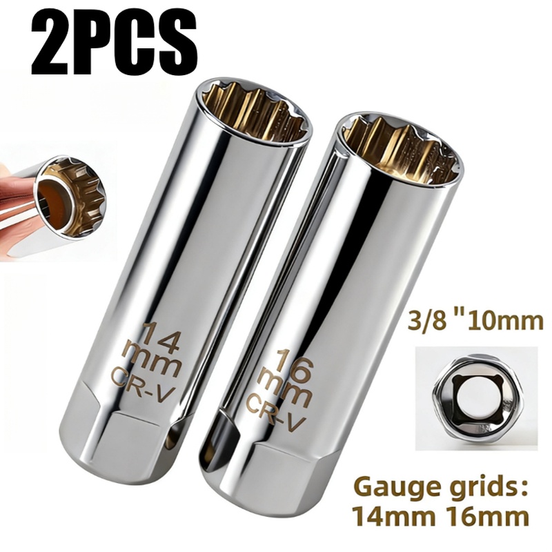 TEMU 2pcs Anti-drop Magnetic Spark Plug Wrench 14/16mm Socket Universal Automotive And Motorcycle Dual-use Replacement Tool Spark Plug Disassembly