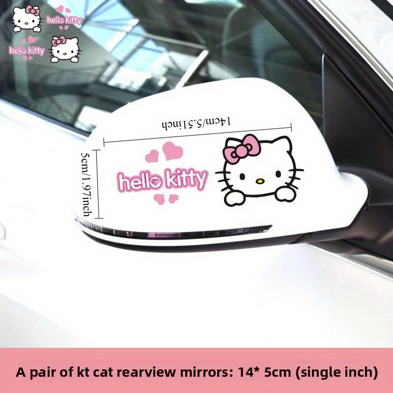 2pcs Hello Kitty Car Stickers - Cute Kawaii Self-adhesive Vinyl Decals With -like Border, Pink Bow & For Rearview Mirror, Bumper, Plastic Parts - Temporary , & Stick (no Residue) Car