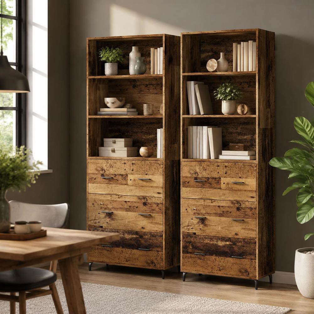Image of Set Of 2, Wood, Wood Based Material And Glass, Spacious Storage Cabinet With Shelves, For Living Room And Dining Room, 69.5 X 32.5 X 180cm