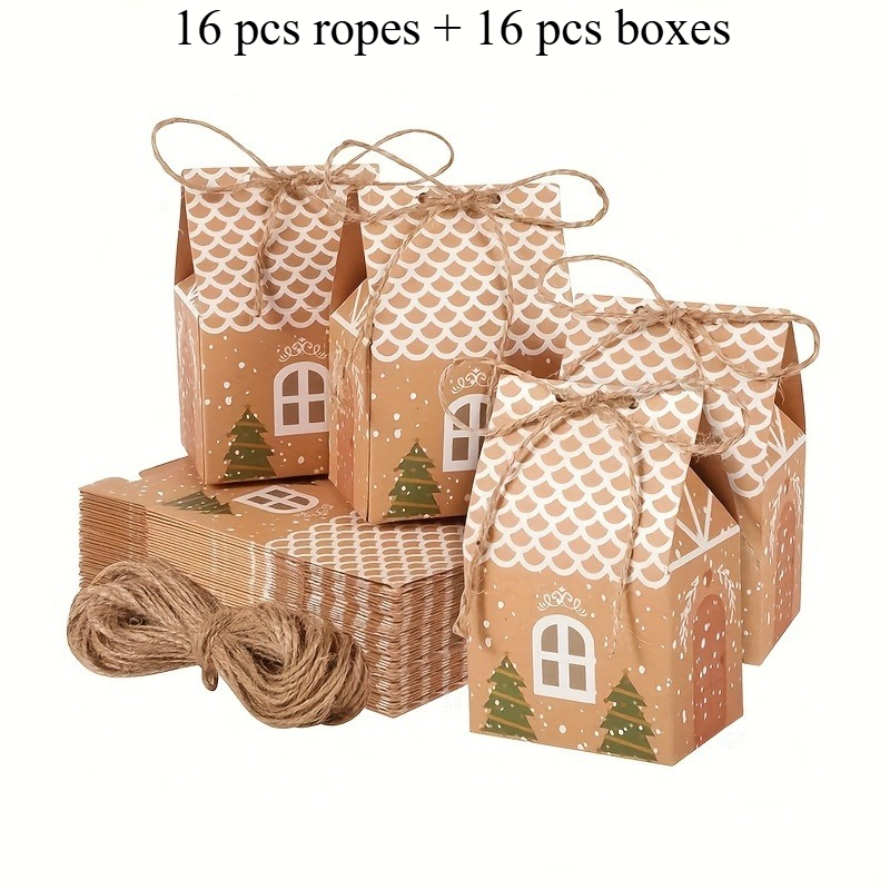 TEMU 32 piezas (16 sets) Mini Cajas de Regalo de Papel con Diseño de de Jengibre - Recuerdos de Navideña Marrones y Blancos, Cajas de Recuerdos de