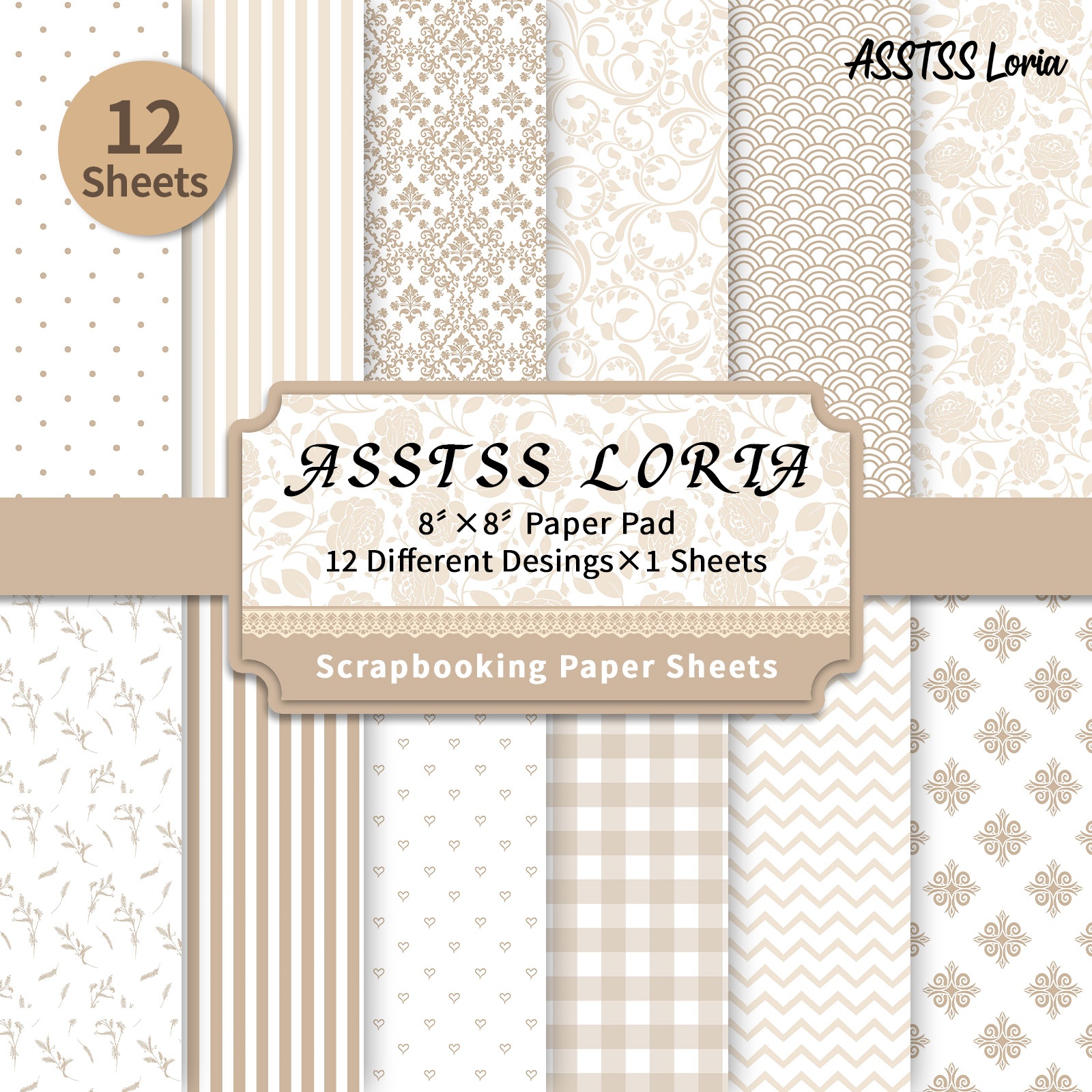 TEMU 12-sheet Asstss Loria 8 X 8 Inches Scrapbooking Paper Pad, Bohemian Style Texture Backing Paper Supplies, Heavyweight Cardstock For Journaling,