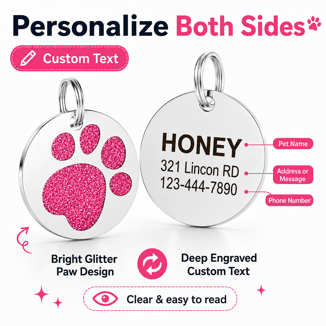 Personalized Double-Sided Pet ID Tag with Custom Name and Phone Number