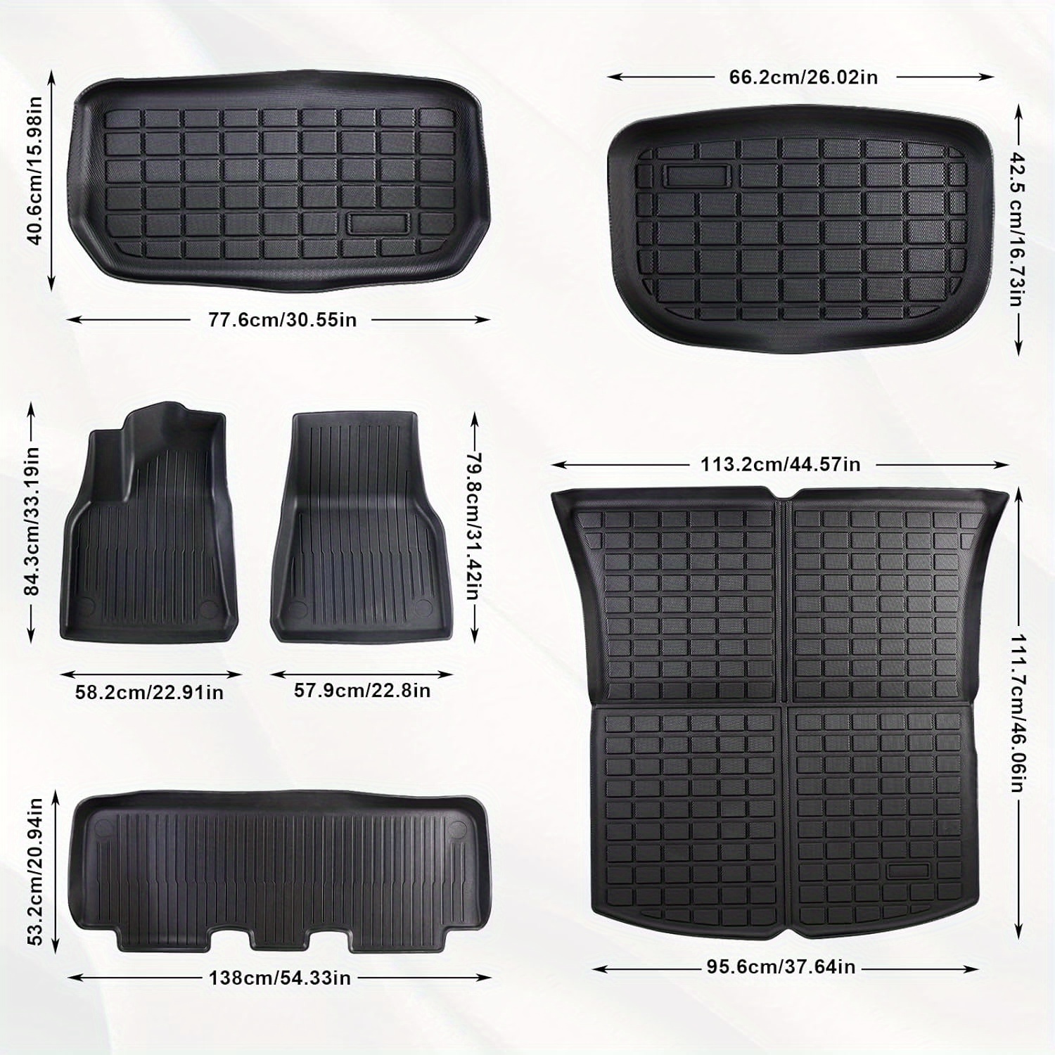 TEMU 6pcs Floor Mats For Model 3 2023-2020 All Weather Tpe Cargo Liner Floor Mats And Cargo Trunk Mats Accessories