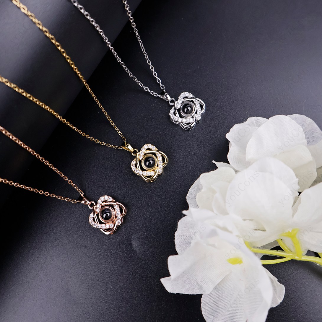 100 Languages I Love You Projection Double Heart Pendant Necklace