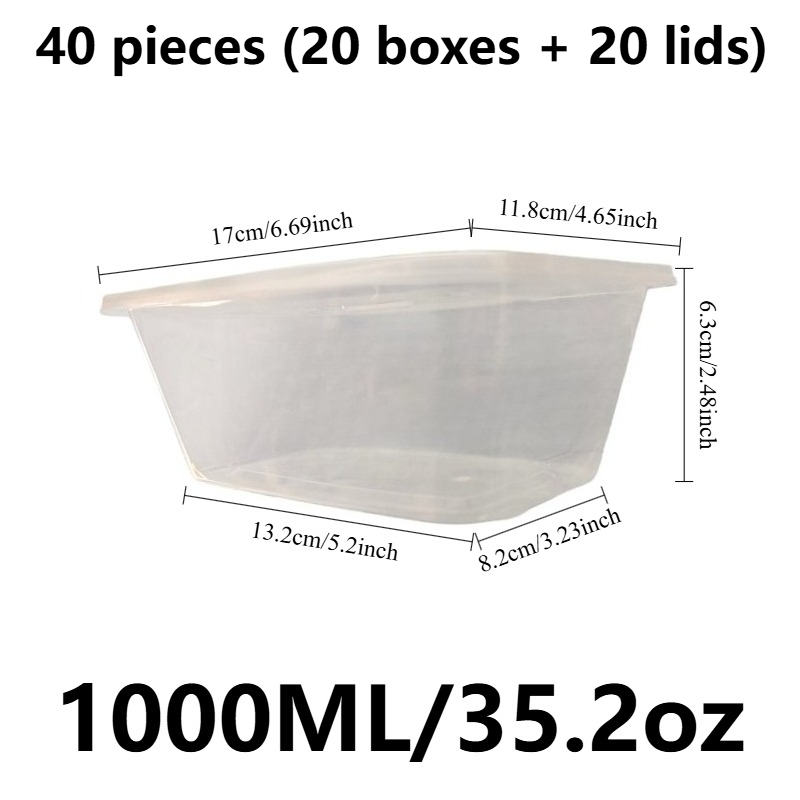 TEMU 40pcs Leak-proof Meal Prep Container Set With Lids - 20 Containers + 20 Lids, 1000ml/35.2oz, Reusable Stackable Food-grade Plastic Storage Boxes For Healthy And Convenient Freshness