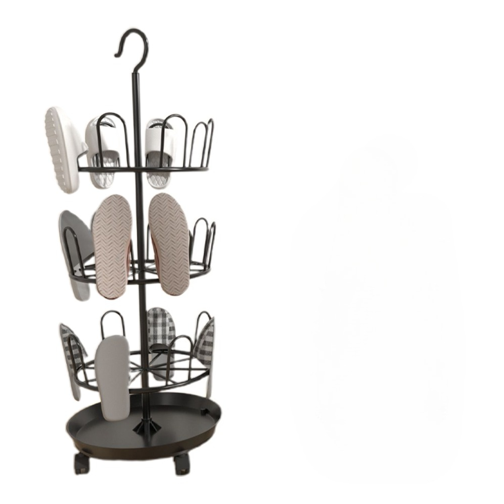 Image of 3-tier Rotating Shoe Drying Rack With Wheels, Mobile Metal Shoe Hanging Holder, Freestanding Ventilated Slipper Sandal Storage Stand For Balcony Bathroom, Drying Racks