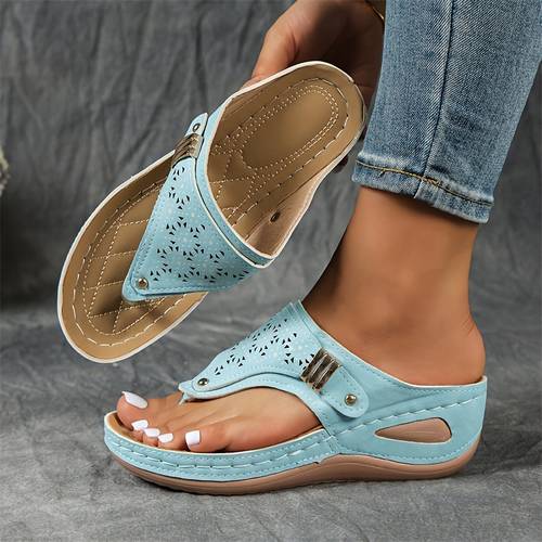 womens fashion wedge flip flops comfortable arch support breathable outdoor slippers versatile soft sole easy for daily wear