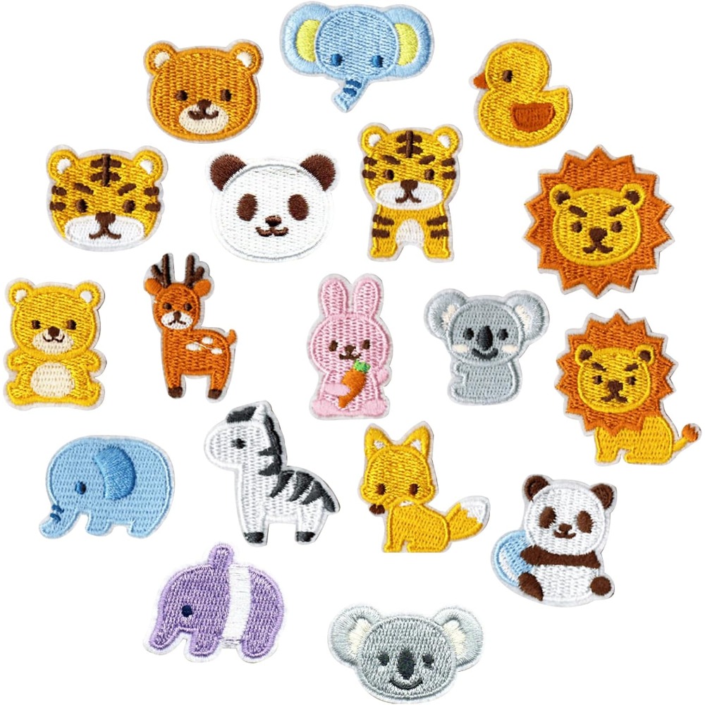 TEMU A Set Of 18 Animal-themed Iron-on Patches, Suitable For Clothing, With Cute Designs, For Sewing, Embroidered Appliqués For Mending, And Patches