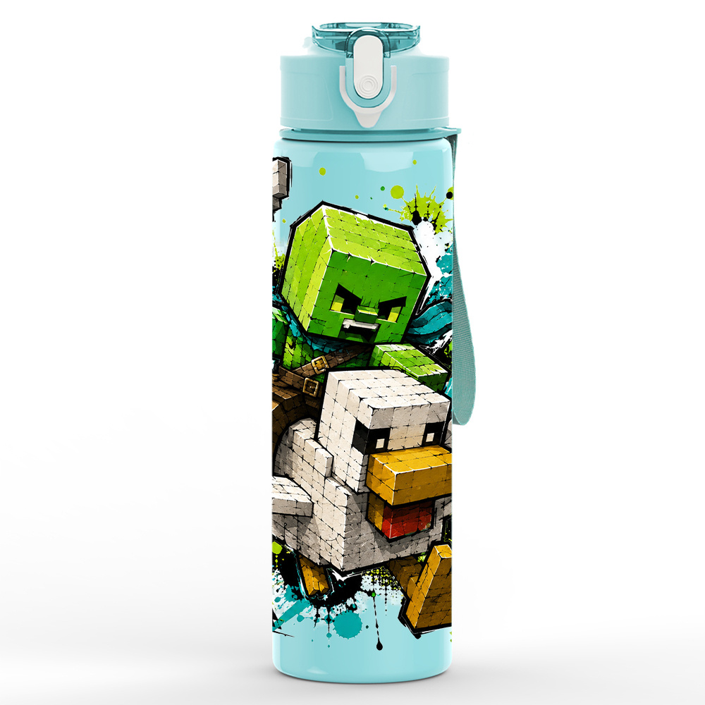 TEMU 1pc Pixel Art Creeper Riding A Seagull Print, 750ml/26oz Colorful Plastic Sports Water Bottle, Tumbler, Cute Printed Design, Leak-proof With