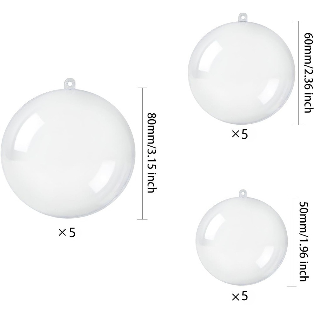 TEMU Lot de 15 boules de Noël en plastique transparent pour bricolage, 8 cm/6 cm/5 cm, sphères suspendues remplies avec bouchons/capsules pour