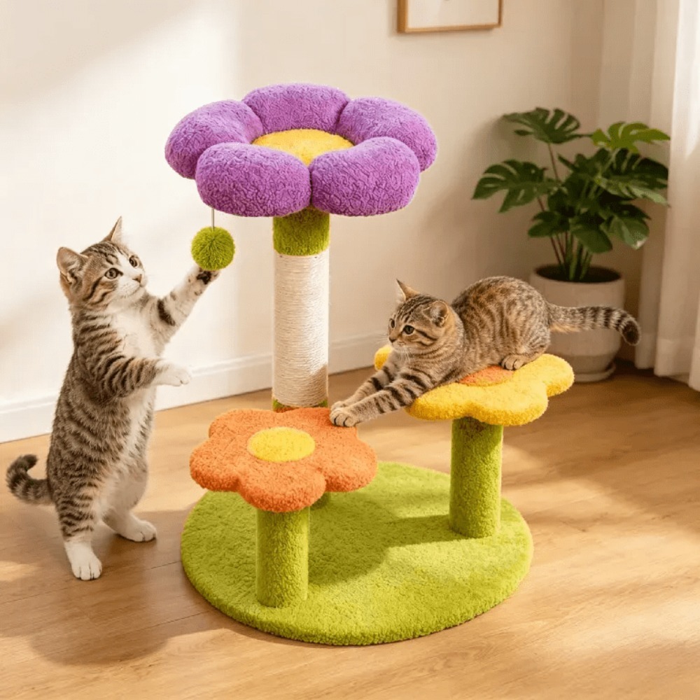 Image of Cat Climbing Post, Flower Cat Tree, Cute Cat Tree Tower - With Bed, Sisal Climbing Post, Plush Cat Toy Garden, Indoor Climbing, Cat Paw Sandpaper Toy, Cat Toys, For Sharp Claws And Play, Play And Rest