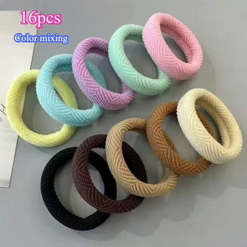 TEMU 16pcs Colorful Bohemian Style Striped High Elastic Hair Band Thick Seamless Ponytail Rope Rubber Band