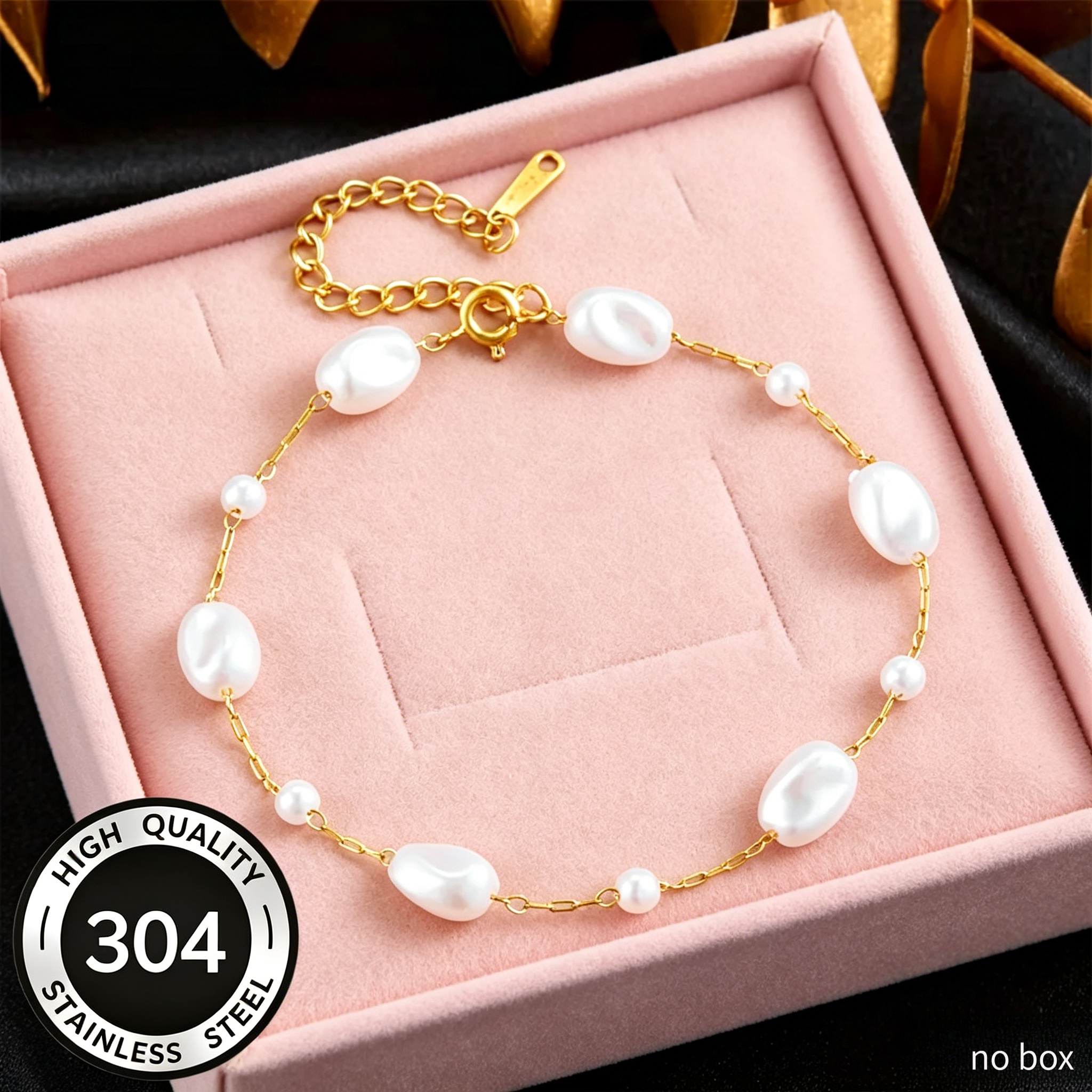 TEMU Pulsera de joyería para mujer de de perlas blancas de acero inoxidable 304, una pulsera de moda, lujosa, de , elegante y con estilo para mujer,