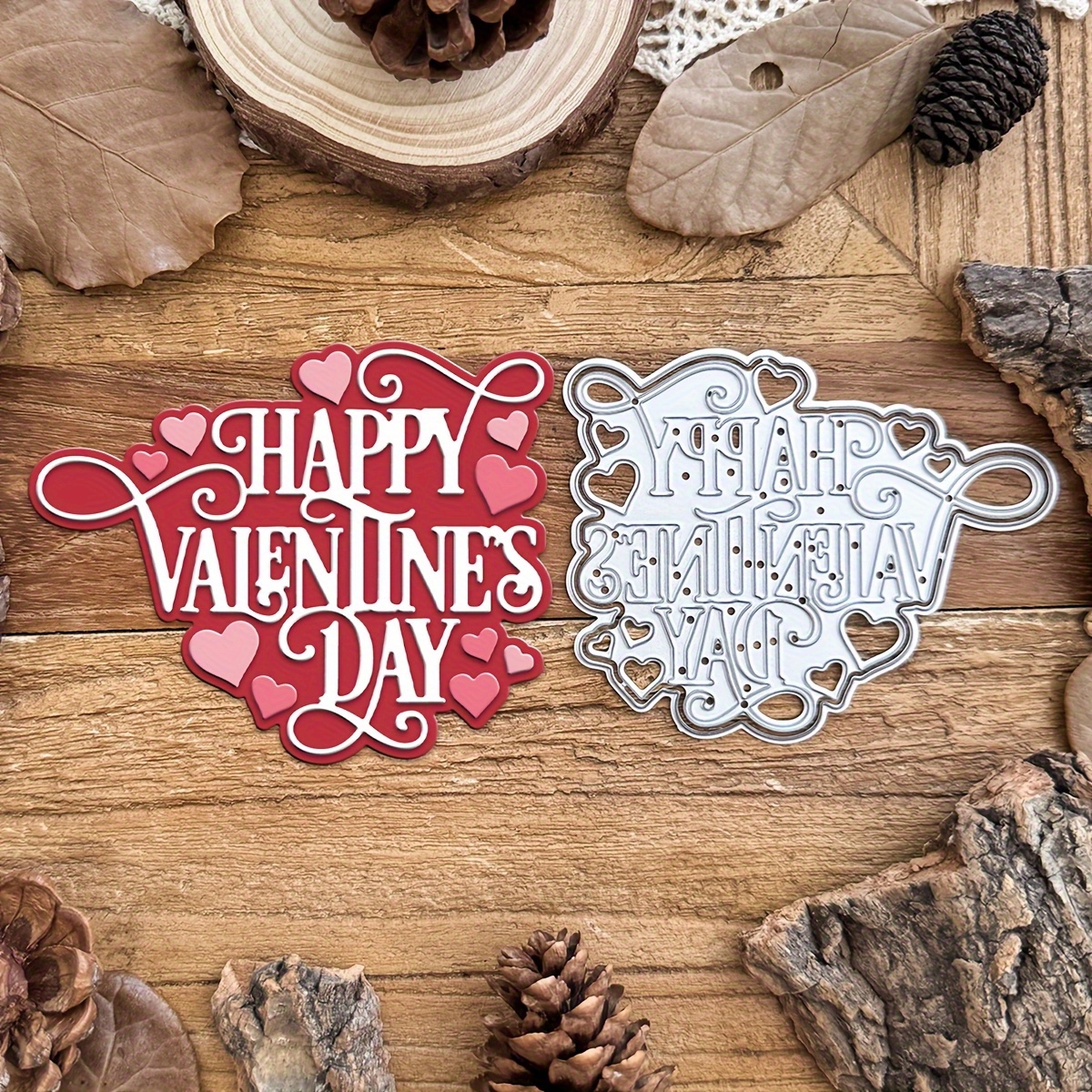 

Happy Valentine's Day Metal Cutting Dies, Suitable For Diy Scrapbooks, Greeting Cards And Home Decor - Handmade Holiday Greeting Designs, Text, Photo Album, Handle