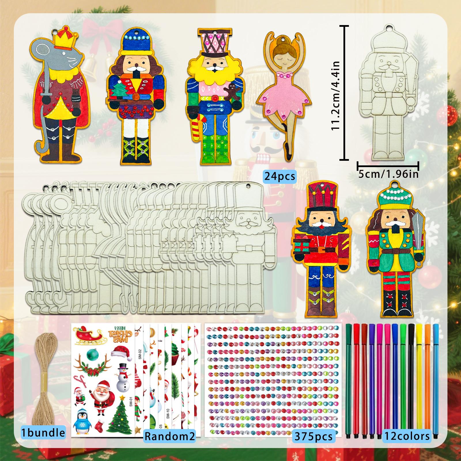 TEMU 414pcs Handmade Unfinished Wooden Nutcracker Christmas Ornaments Set - Elegant Wooden Pendants With Intricate Designs, Includes Wood Chips,