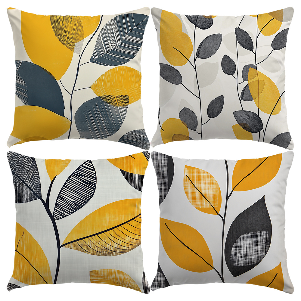TEMU 4pcs Pillow Covers 18x18 Inch Polyester On Grey Boho Throw Pillow Covers Soft Leaf Patterns Spring Summer Fall Winter Home Decor Cushion Covers
