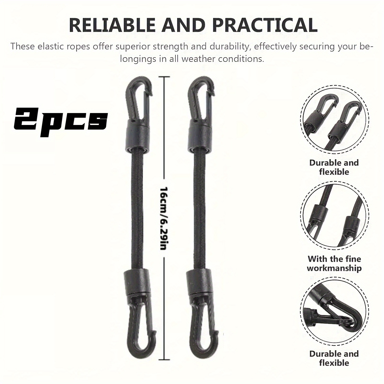 Image of 2pcs Durable Elastic Hooks For Securing Camping Equipment, Luggage, Sunshades, Kayak Paddles, Heavy-duty Black Elastic Ropes For Tents, Cargo, Paddles, And Surfboard Securing Additions