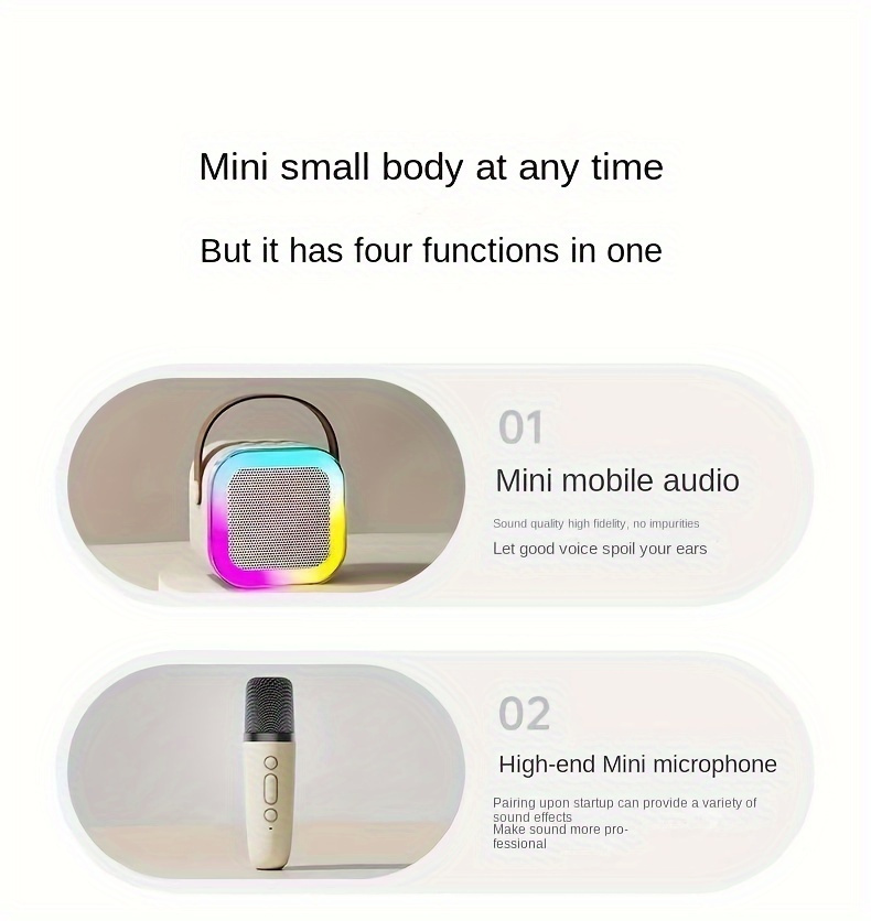 3pcs Set Portable Mini Karaoke Machine with 2 One Wireless Microphone-USB Rechargeable, Suitable for Birthday Party and Family Entertainment, LED Light Karaoke Machine, Birthday Party, Family Gathering, Christmas Gift, Birthday Gift