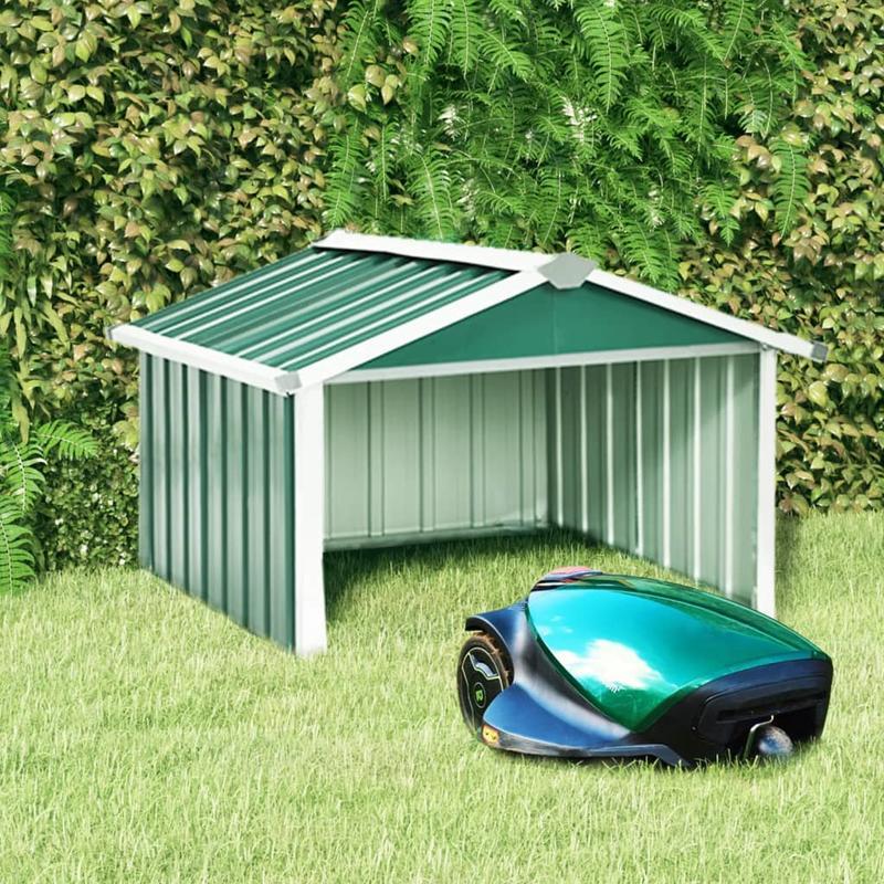 

Abri de jardin en acier galvanisé, de rangement extérieure pour équipement de pelouse, abri pour tondeuse robotique, gazebo vert aux intempéries avec ventilation et porte verrouillable.