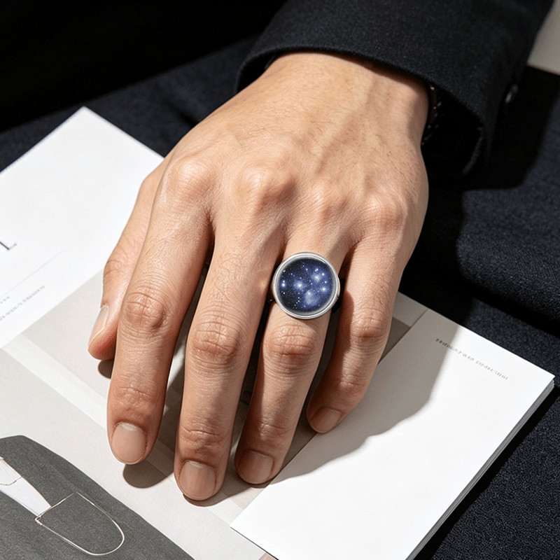 Adjustable White Ring with Universe Planets Design