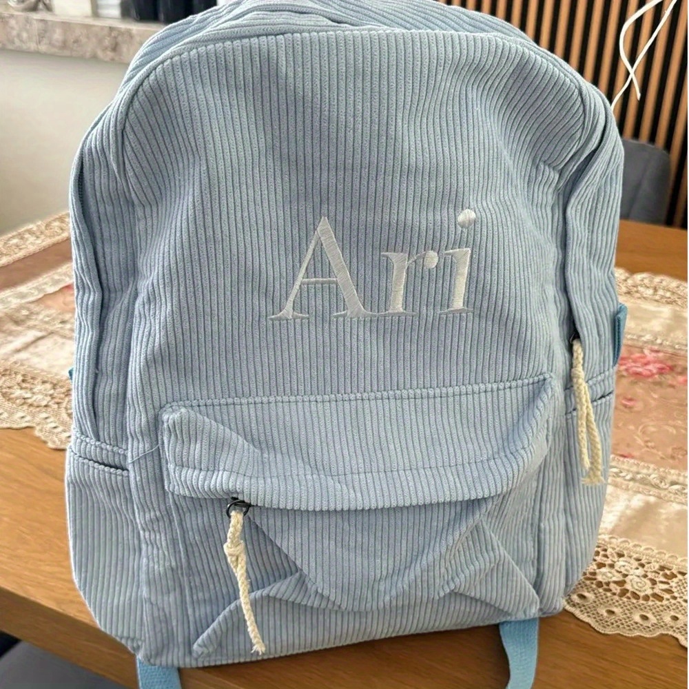 TEMU [customized] Personalized Embroidered Student Backpack, Fashionable Corduroy Backpack, Parent-child Embroidered Backpack, Mother-daughter Bestie