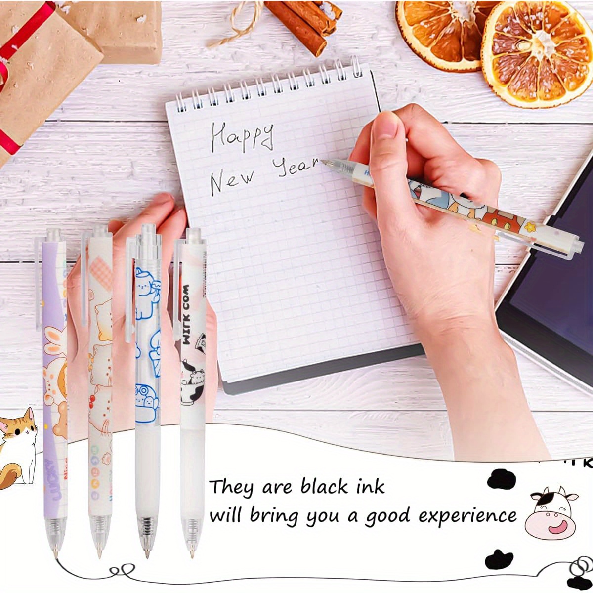 24pcs cute cow bear retractable gel pens pastel colors durable plastic kawaii stationery for   crafts fun aesthetic writing tools office supplies   design smooth writing office workers Product details 5