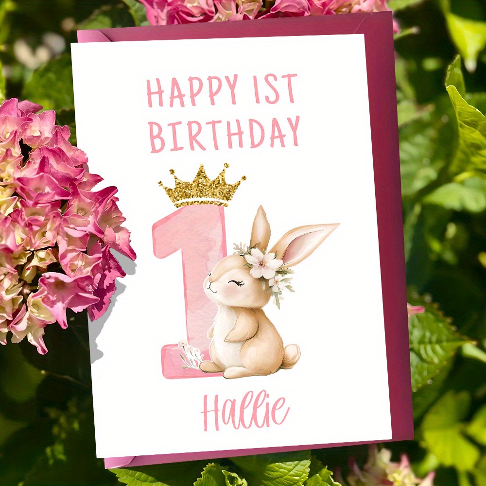 TEMU Custom Greeting Cards 1/10pcs With Envelopes, Featuring A Bunny With A Crown And Number 1, For Birthdays, Celebrations, Special Occasions, Etc