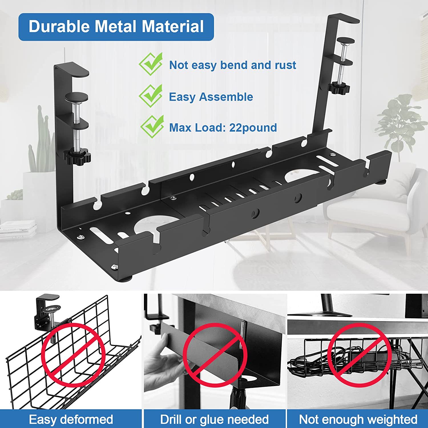 2pcs Telescopic Under Table Storage Rack for Cable Management