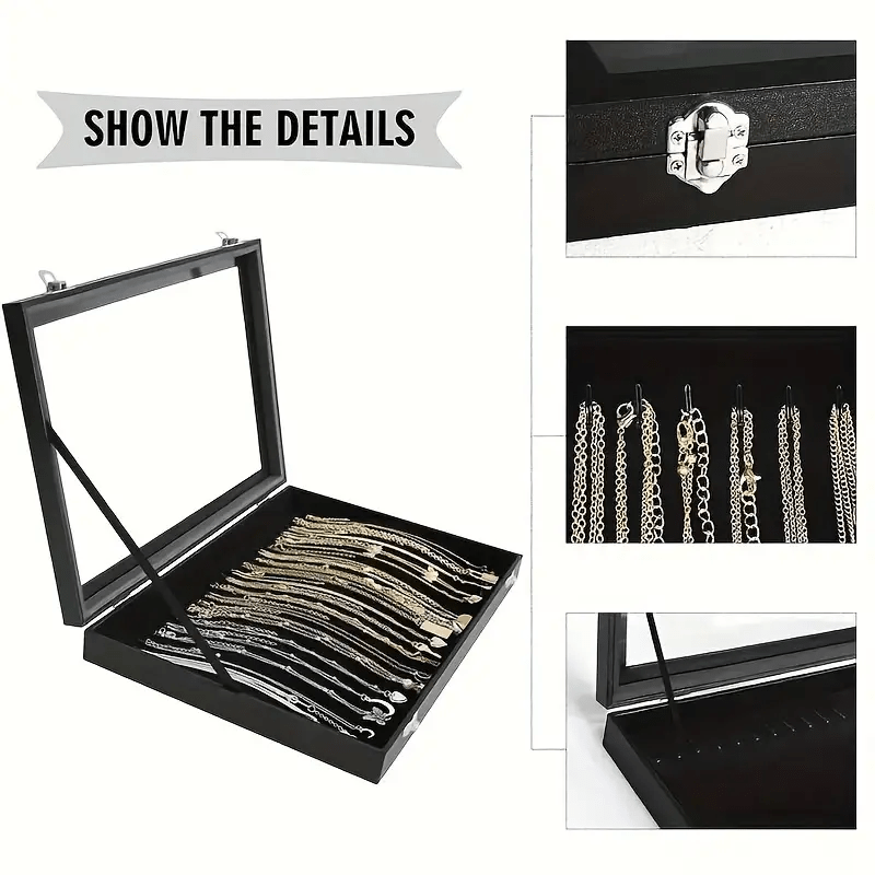   velvet jewelry organizer box with transparent glass lid   multi compartment design for earrings necklaces bracelets elegant gift for mothers day anniversary or best friend jewelry box jewelry making display packaging supplies Product details 6