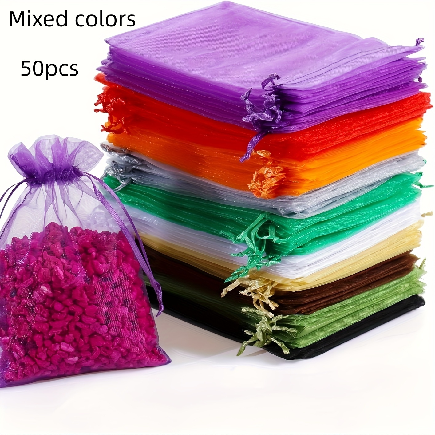 TEMU Pack Of 50pcs, Transparent Organza Gift Bags, Jewelry, Candy, Wedding Return Party Supplies, Halloween And Christmas, Drawstring Closure, Small