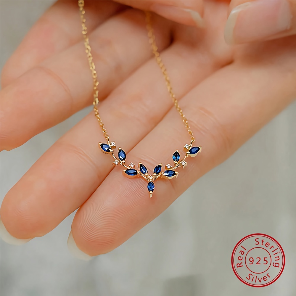 TEMU Easter Gift, Easter Present, Easter Ornament - 2.8g Minimalist Unique S925 Sterling Silvery Blue Synthetic Zirconia Pendant Necklace For Women,